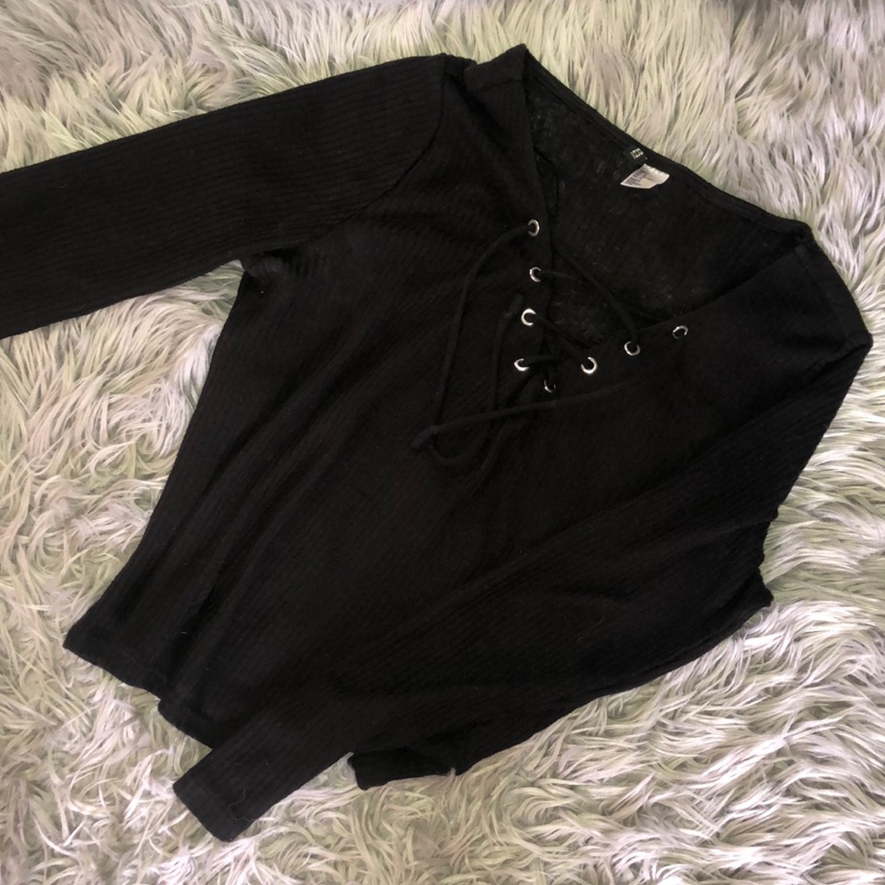 Black knit v neck sweater